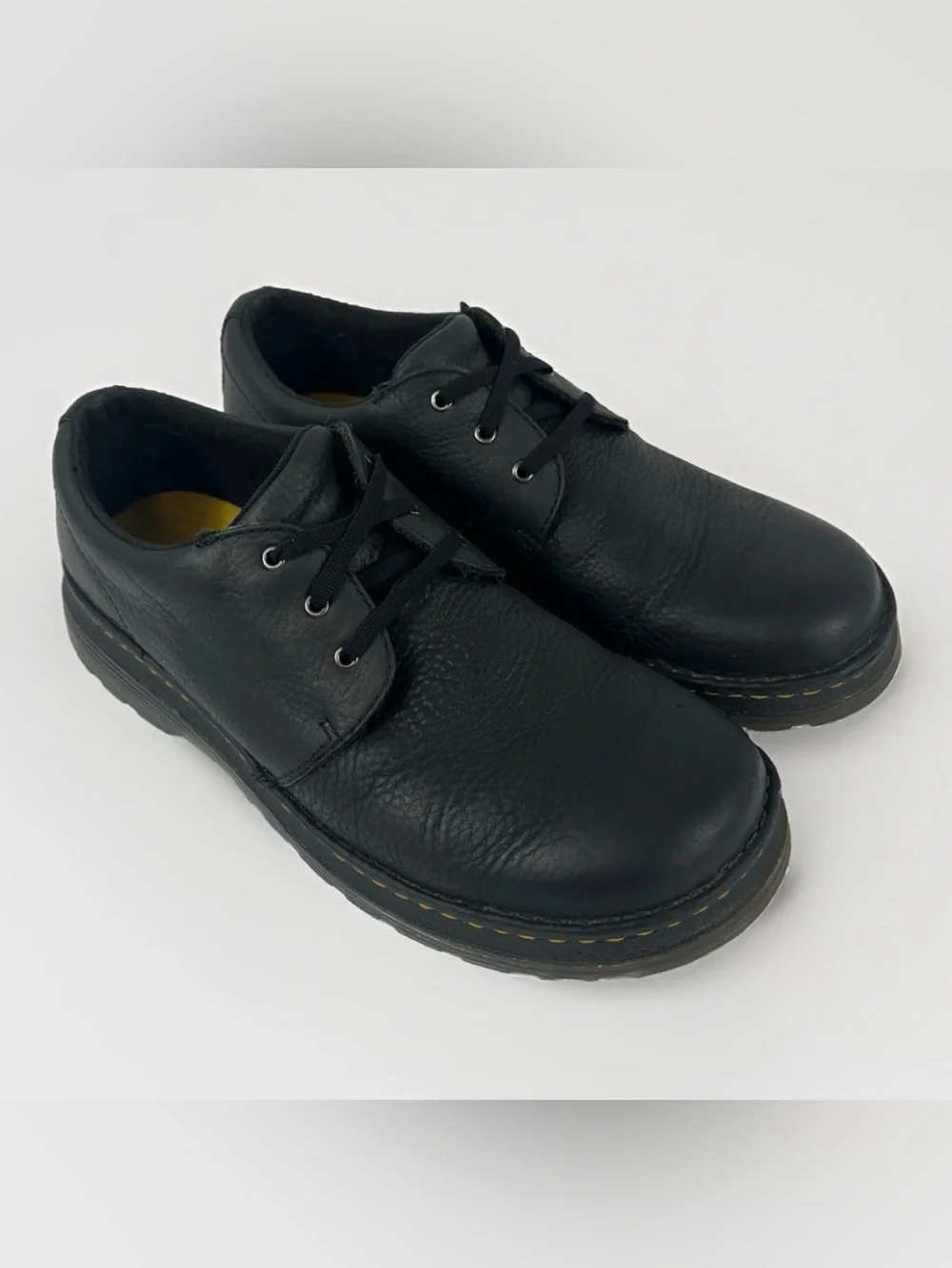Dr Martens Hazeldon Grizzly Mens 10 Black Leather SoftWair Oxford Comfort Shoes